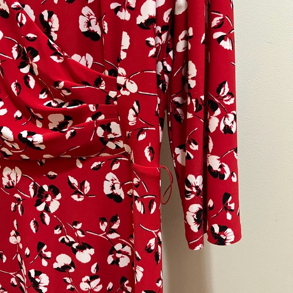 Lauren Ralph Lauren Red Floral Faux Wrap Jersey Dress Size 12 - Picture 11 of 15